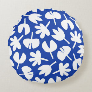 Dancing Leaves Blue Pattern Round Cushion
