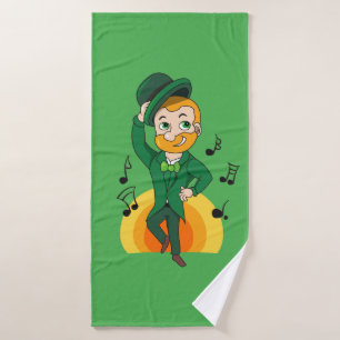 Dancing leprechaun, St. Patrick's Day cartoon Bath Towel