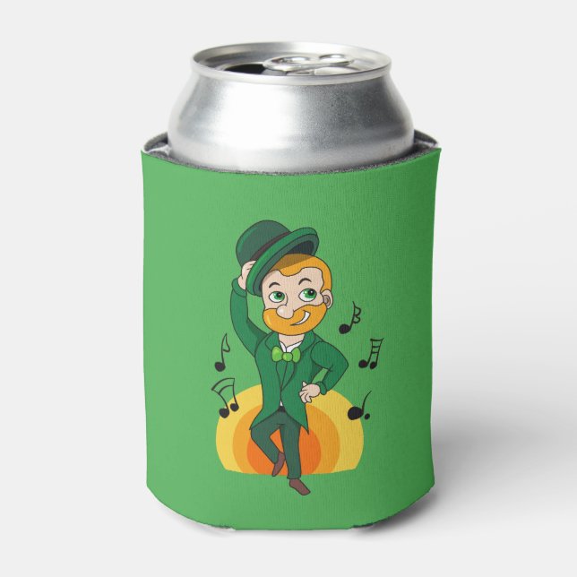 Dancing leprechaun, St. Patrick's Day cartoon  Can Cooler (Can Front)