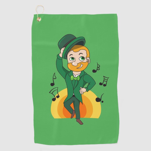 Dancing leprechaun, St. Patrick's Day cartoon  Golf Towel (Front)