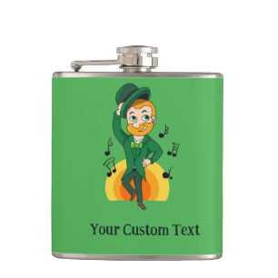 Dancing leprechaun, St. Patrick's Day cartoon Hip Flask