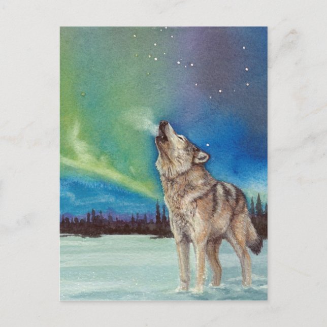 Dancing Lights howling wolf postcard (Front)