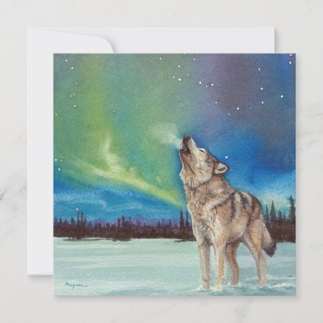 Dancing Lights howling wolf square card (Front)