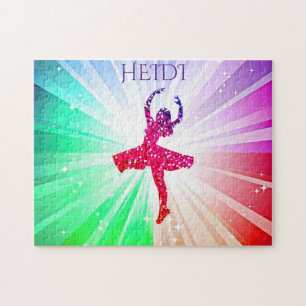 Dancing lights puzzle with beautiful dancer.