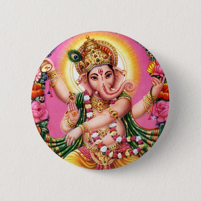 Dancing Lord Ganesha 6 Cm Round Badge (Front)