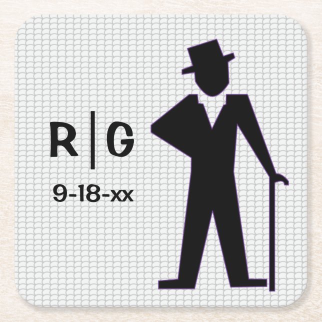 Dancing Man Silhouette Top Hat & Cane Custom Square Paper Coaster (Front)