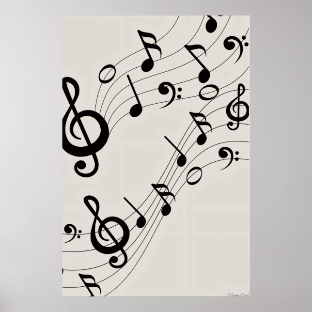 Dancing Melodies: Flowing Musical Notes Pattern Poster (Front)