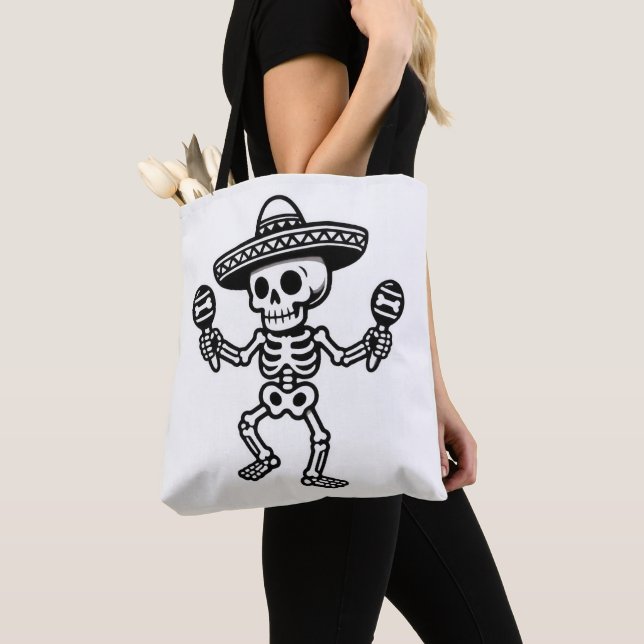 Dancing Mexican Skeleton Tote Bag (Close Up)
