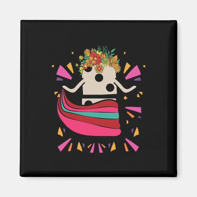 Dancing Mexican Train Domino Tile Flowers Funny Ga Magnet (Front)