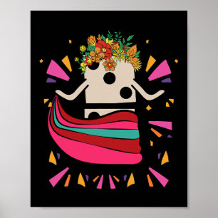 Dancing Mexican Train Domino Tile Flowers Funny Ga Poster