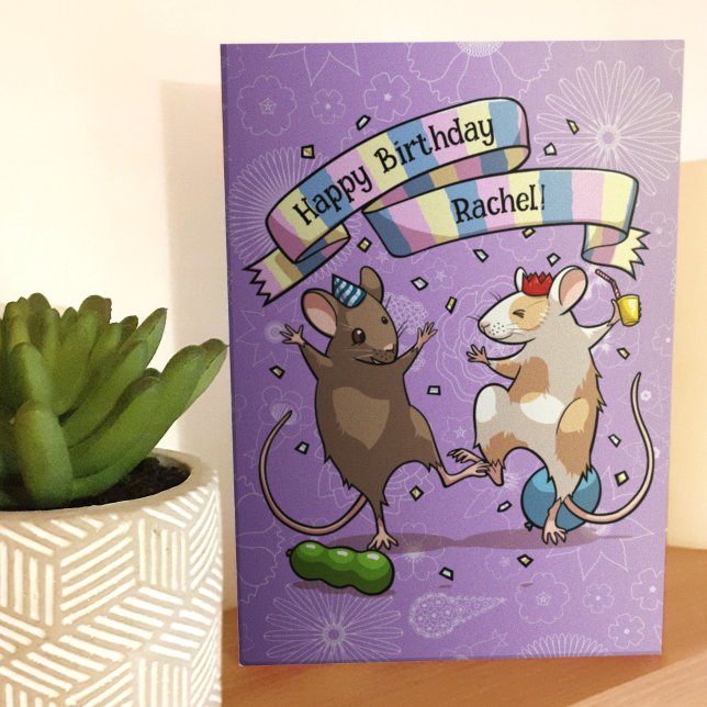 Dancing Mice Add The Name Happy Birthday Party Card (Creator Uploaded)