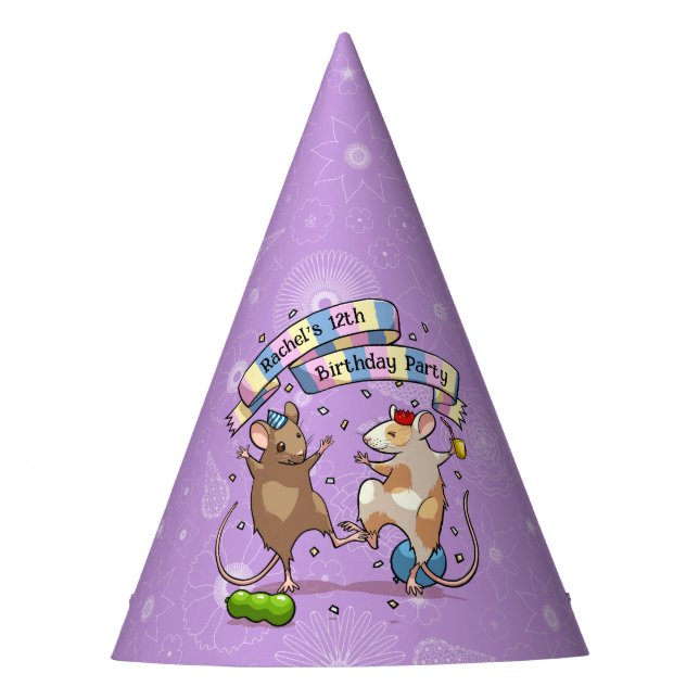 Dancing Mice Add The Name Happy Birthday Party Party Hat (Front)
