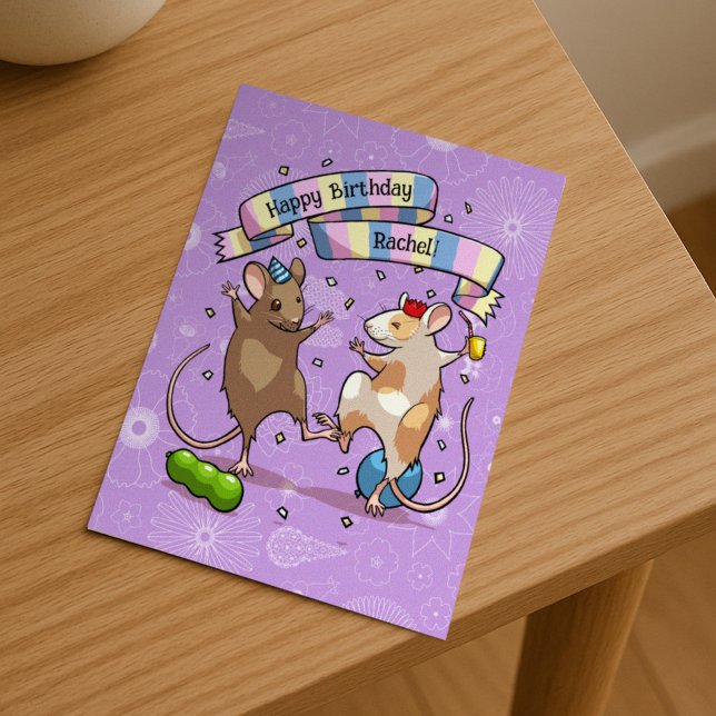 Dancing Mice Add The Name Happy Birthday Party Postcard (Creator Uploaded)