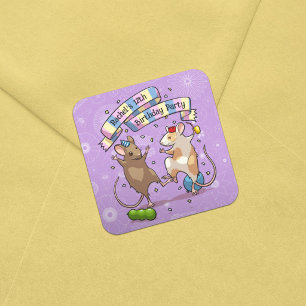 Dancing Mice Add The Name Happy Birthday Party Square Sticker