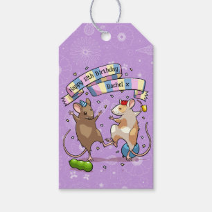 Dancing Mice Name & Age Happy Birthday Party Gift Tags