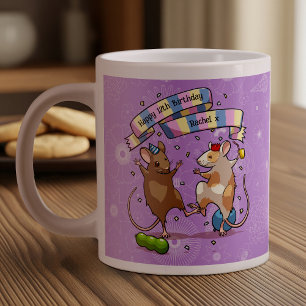 Dancing Mice Name & Age Happy Birthday Party Large Coffee Mug