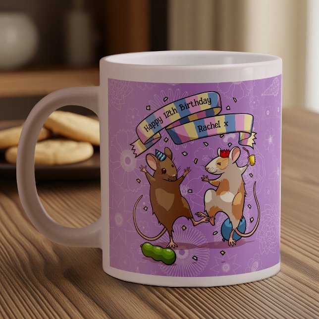 Dancing Mice Name & Age Happy Birthday Party Large Coffee Mug (Creator Uploaded)