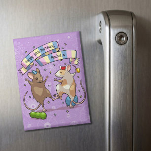 Dancing Mice Name & Age Happy Birthday Party Magnet