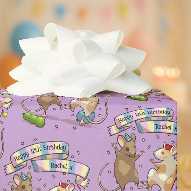Dancing Mice Name & Age Happy Birthday Party Wrapping Paper (Creator Uploaded)