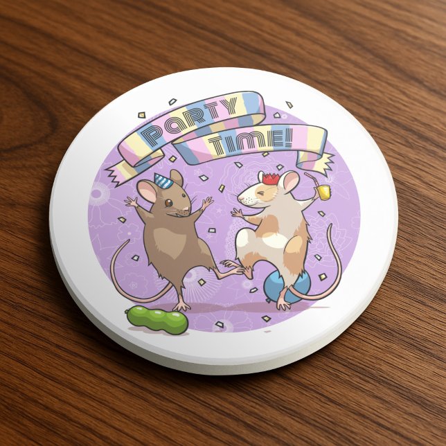 Dancing Mice Party Time Banner Confetti & Balloons Coaster (Creator Uploaded)