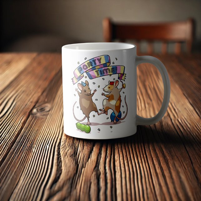 Dancing Mice Party Time Banner Confetti & Balloons Coffee Mug (Creator Uploaded)