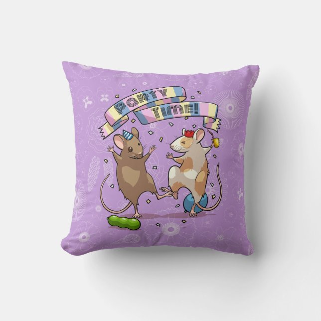 Dancing Mice Party Time Banner Confetti & Balloons Cushion (Front)