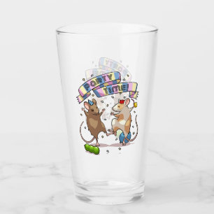 Dancing Mice Party Time Banner Confetti & Balloons Glass