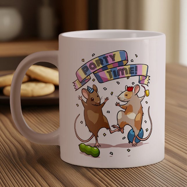 Dancing Mice Party Time Banner Confetti & Balloons Large Coffee Mug (Creator Uploaded)