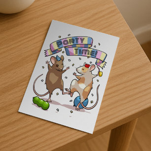 Dancing Mice Party Time Banner Confetti & Balloons Postcard