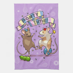 Dancing Mice Party Time Banner Confetti & Balloons Tea Towel