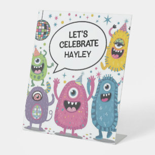 Dancing Monsters Party Kids Birthday Design Pedestal Sign