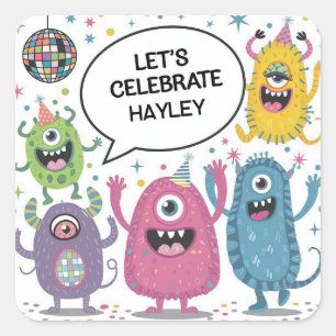 Dancing Monsters Party Kids Birthday Design Square Sticker