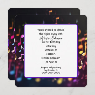 Dancing Music Notes Birthday Party Invitation