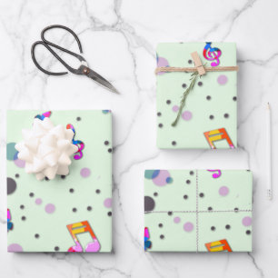 Dancing Music of Colours on Green Wrapping Paper Sheet