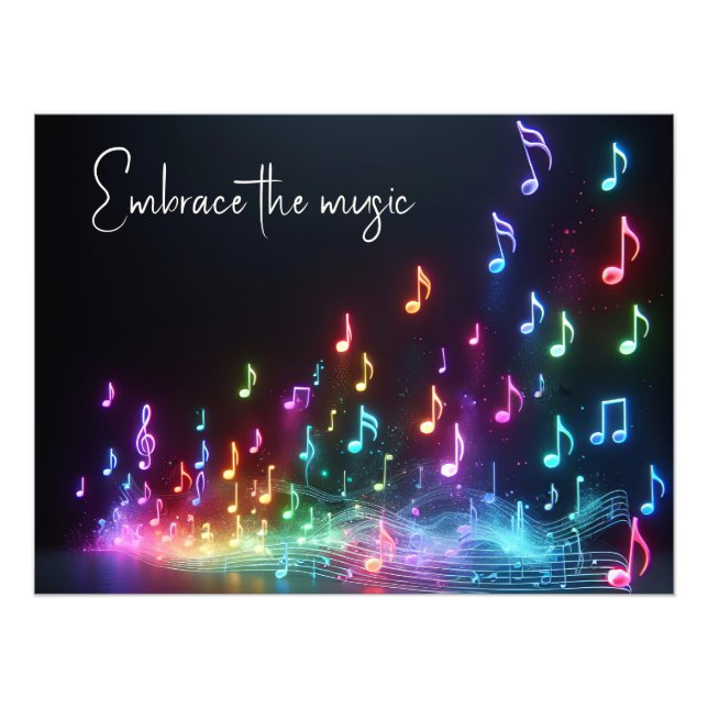Dancing Neon Musical Notes with Quote Photo Print (Front)