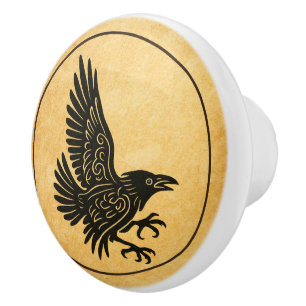 Dancing Norse Raven Ceramic Knob