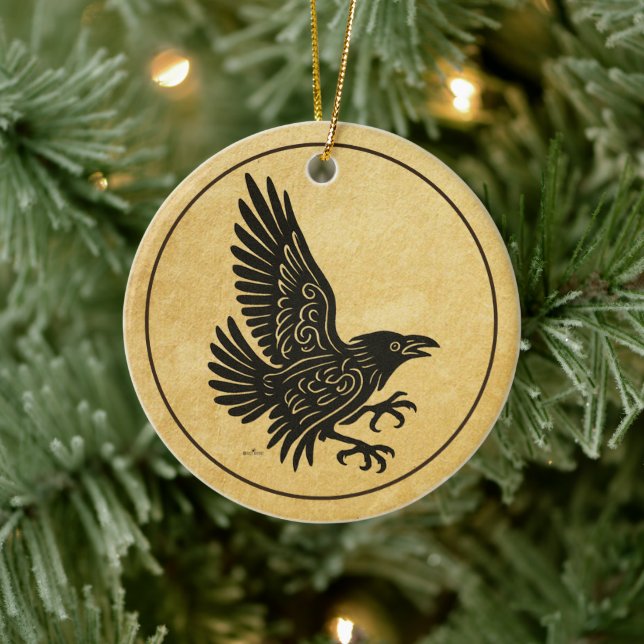 Dancing Norse Raven Ceramic Ornament (Tree)