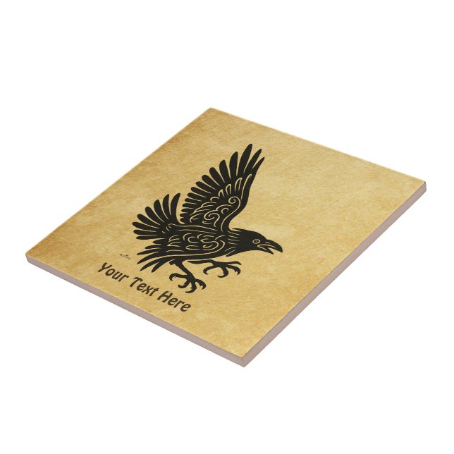 Dancing Norse Raven Ceramic Tile (Side)