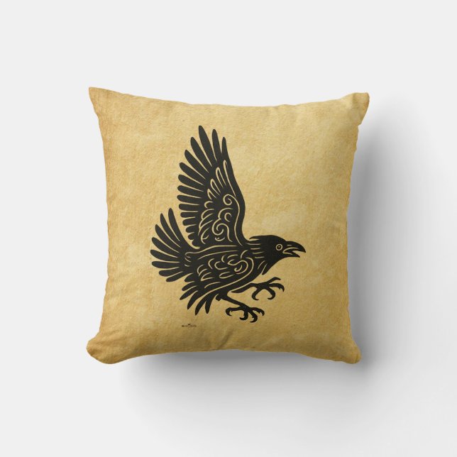 Dancing Norse Raven Cushion (Front)