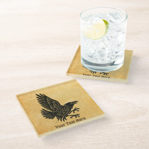 Dancing Norse Raven Glass Coaster