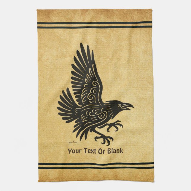 Dancing Norse Raven Tea Towel (Vertical)