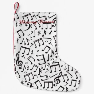 Dancing Notes in Black & White Small Christmas Stocking