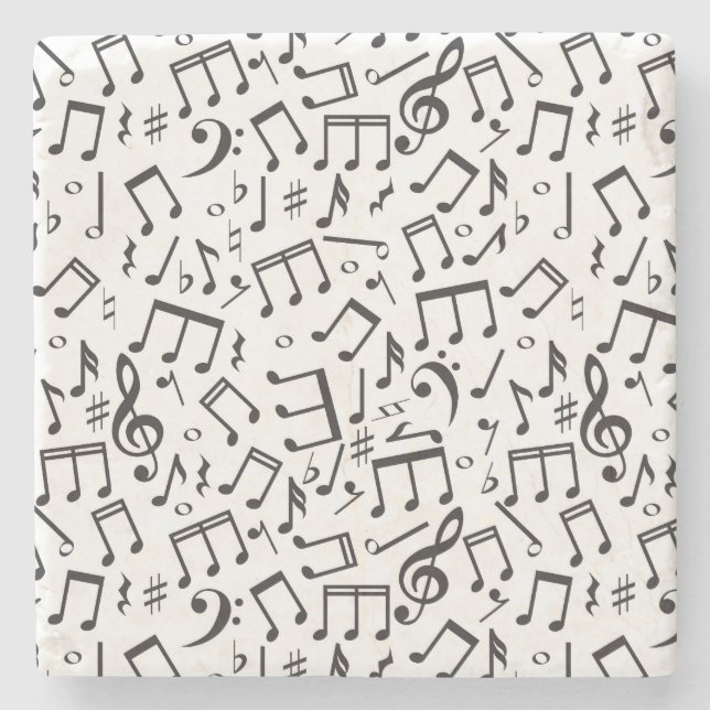 Dancing Notes in Black & White Stone Coaster (Front)