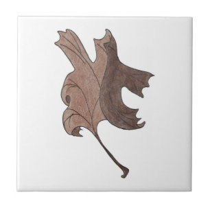 Dancing Oak Leaf Brown Ceramic Tile