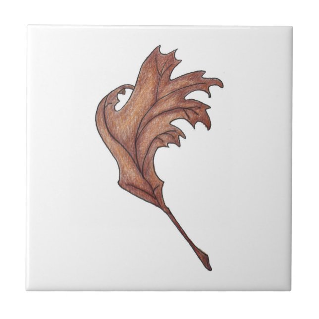 Dancing Oak Leaf Brown Ochre Ceramic Tile (Front)
