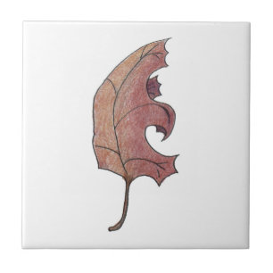 Dancing Oak Leaf Faded Brown Ceramic Tile