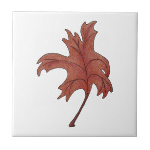 Dancing Oak Leaf Red Ceramic Tile
