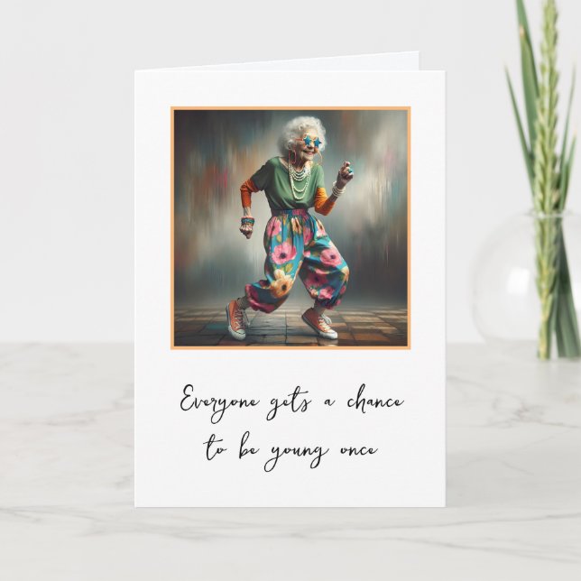 Dancing Old Lady For Getting Older Birthday Card (Front)