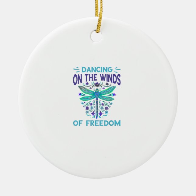 Dancing On The Winds Dragonfly Nature Insect Drago Ceramic Ornament (Front)