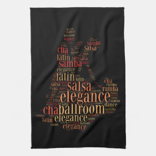 Dancing pair as words cloud design tea towel